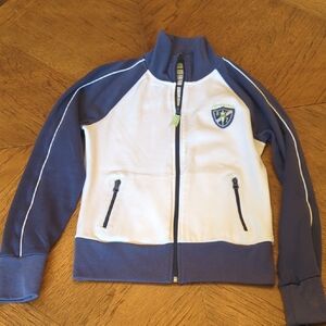 Y2K Aeropostale Blue and White Track Jacket Full-Zipper